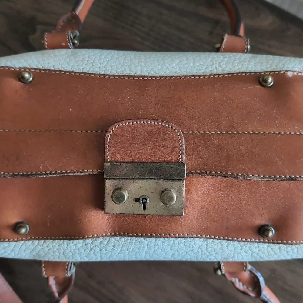 Dooney & Bourke Doctor Bag Purse Bone Cream All Weather Leather Satchel Vintage